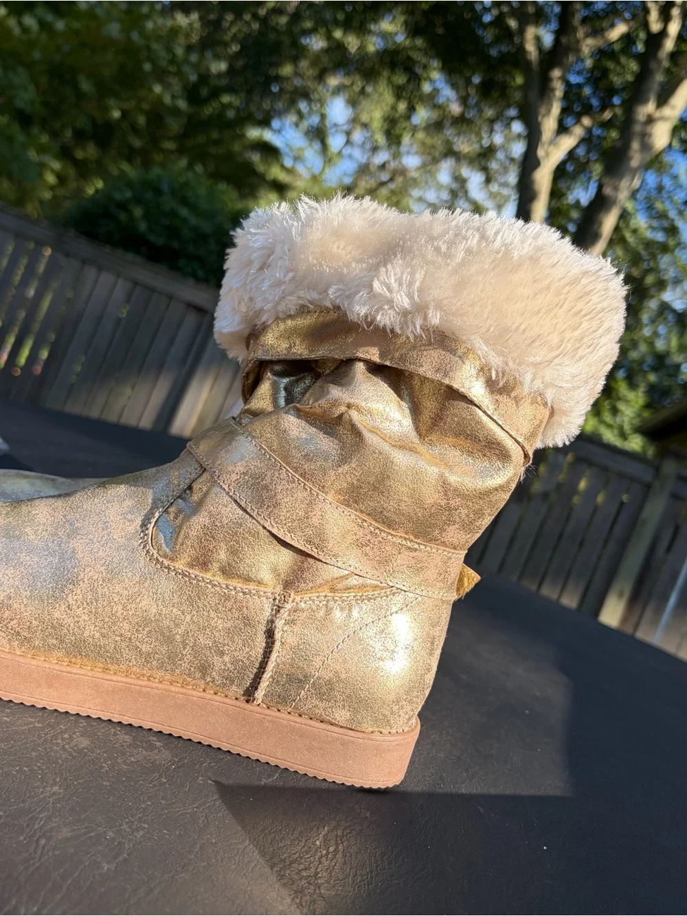 Gold Metallic Boots with Faux Fur by Guess - Brand New in Box - Women US 8.5